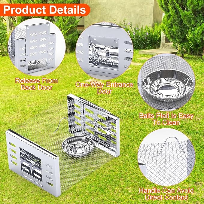 2 Pack Humane Rat Trap, Metal Automatic Continuous Mouse Chipmunk Cage Traps and Other Small Live Animals Cage, Easy to Catch and Release, Work for Indoor Outdoor
