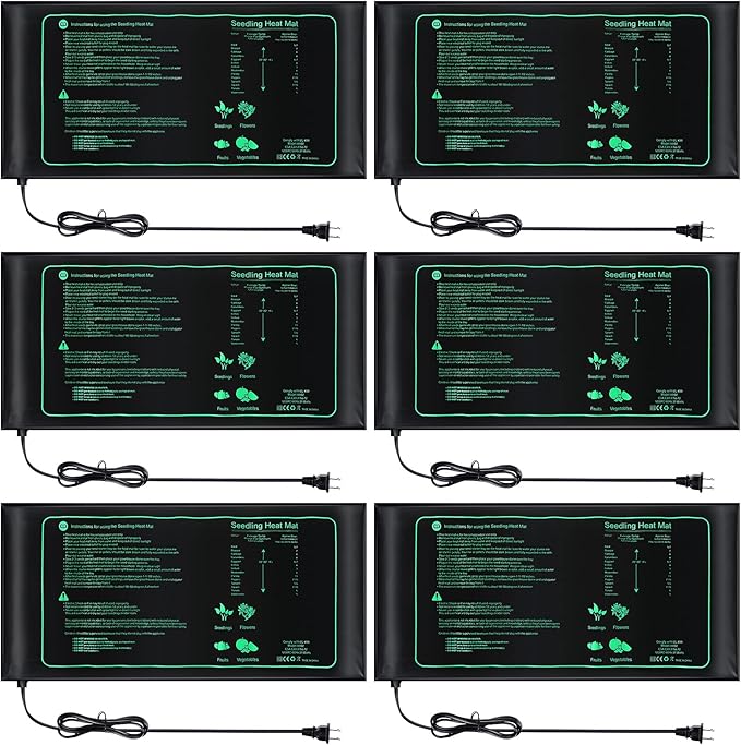 ROCEEI 6 Pack Durable Seedling Heat Mat 10 x 20.75 Waterproof Plant Heating Pad Warm Hydroponic Grow Mat for Greenhouse Grow Seed Starting Plant Germination (Black,Green)