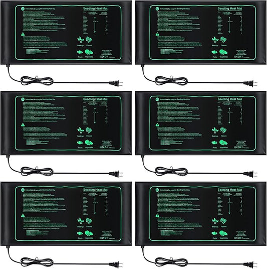 ROCEEI 6 Pack Durable Seedling Heat Mat 10 x 20.75 Waterproof Plant Heating Pad Warm Hydroponic Grow Mat for Greenhouse Grow Seed Starting Plant Germination (Black,Green)