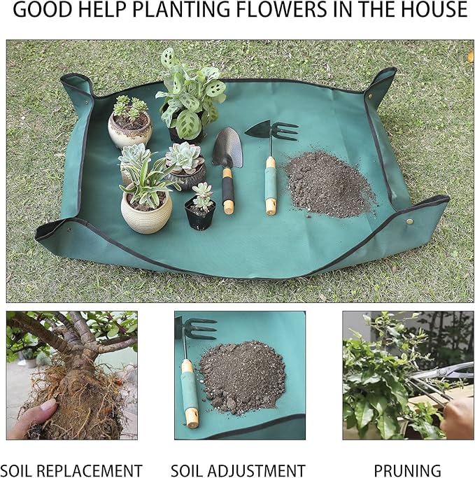 Oxford Houseplants Repotting Mat, Waterproof Indoor Plant Potting Tray, Foldable Bonsai Repotting Pad, Garden Soil Mess Workspace Cloth for Succulent, Cactus, Aloe Vers, 29.5 x 43.3