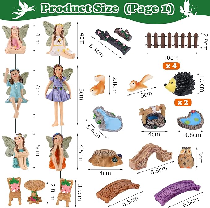 100 Pcs Fairy Garden Accessories Miniatures Figures Kit Micro Landscape Terrarium Ornaments Resin Mushroom Animal Fake Pond Lawn Bridge Garden Dollhouse Decoration