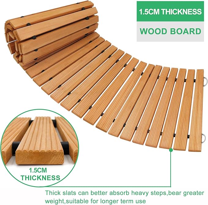 RELIANCER 6' Wooden Garden Pathway,Outdoor Roll Out Cedar Curved Walkway,Patio Path Decorative Garden Boardwalk Walkways,Weather-Resistant Roll Up Beach Wood Road Floor,Wedding Party Pathways