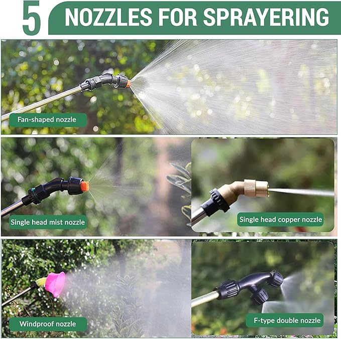 Backpack Sprayer 4 Gallon, Battery Powered Garden Sprayer with 2 * 6.0Ah Rechargeable Battery, Lawn & Garden Sprayer with Telescopic Wand, 5 Nozzle for Weeding, Watering and Cleaning