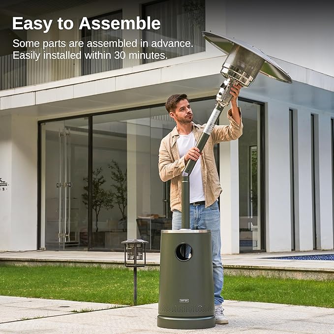 EAST OAK 50,000 BTU Patio Heater with Sand Box, Table Design, Double-Layer Stainless Steel Burner, Wheels, Triple Protection System, Outdoor Heater for Home and Residential, Rain Forest