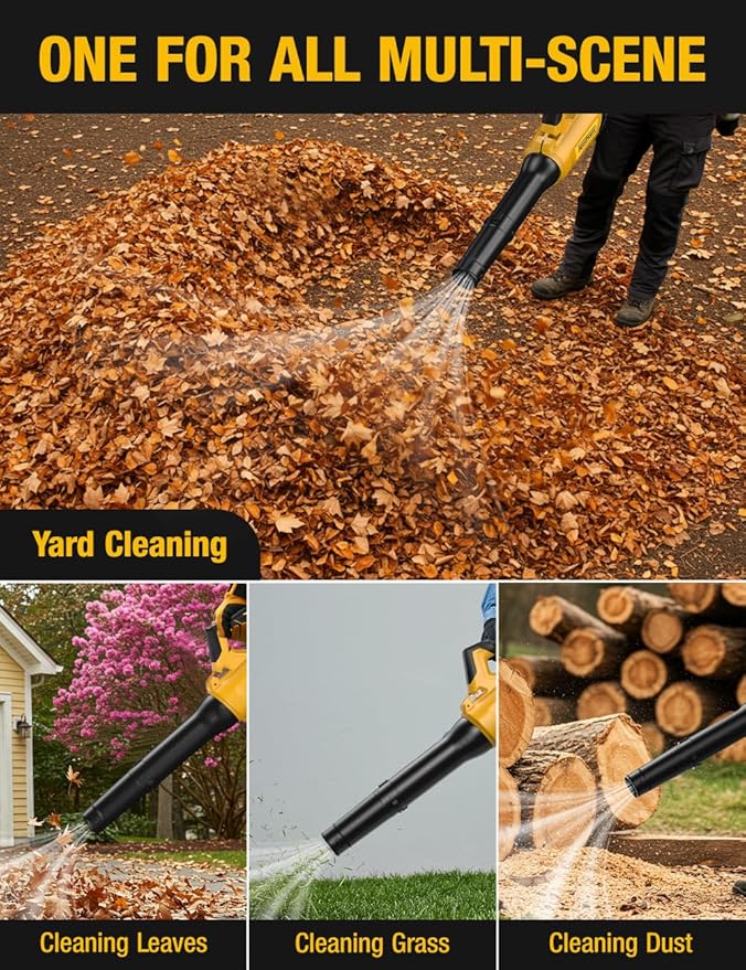 Cordless Leaf Blower for DEWALT 20V Max Battery, 650CFM/160MPH 26000RPM Brushless Leaf Blower Cordless w/Turbo & 4 Speed Modes, Lock-On Switch, Electric Leaf Blowers for Lawn Care, Blowing Wet Leaves