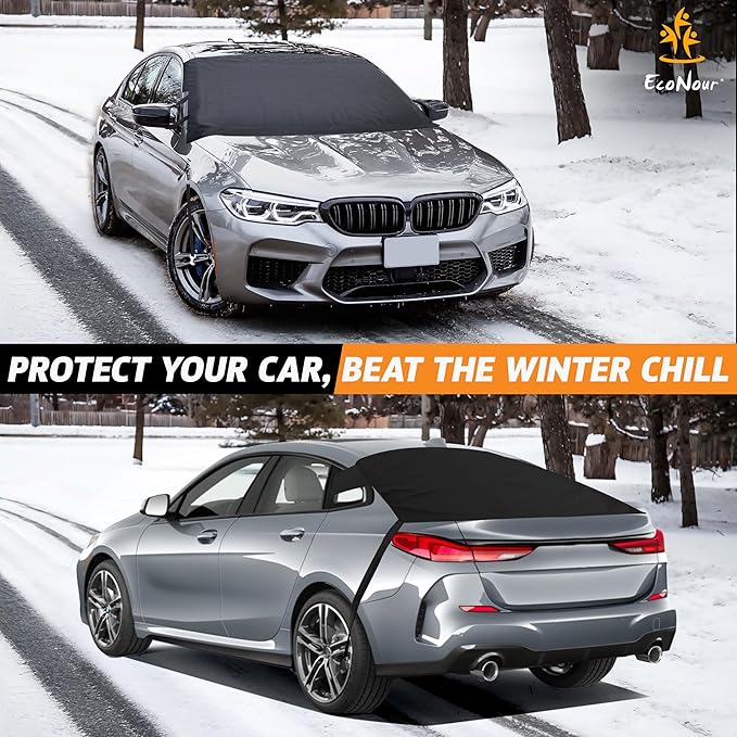 EcoNour Car Windshield Snow Cover Front and Rear Bundle | Upgraded 600D Oxford Fabric | Water, Heat & Sag-Proof Windshield Snow Cover | Back Window Frost Cover Fits Most Sedans, SUVs & Vans | XX-Large