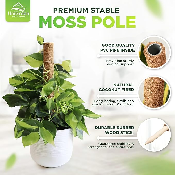 UNIGREEN 2Pack 30'' Premium Moss Pole, Coir Totem Poles for Indoor Plants, 18'' Moss Sticks, Garden Ties - Support and Train Creepers and Climbing Plants
