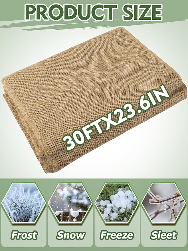 ANPHSIN 30ftx23.6in Natural Burlap Plant Covers Freeze Protection - Winter Frost Plant Blankets, Frost Cloth Tree Wrap for Outdoor Bushes Trees Potted Plants Cold Weather
