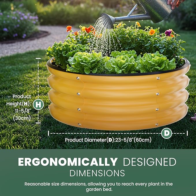 Round Galvanized Raised Garden Bed Kit, 3 Pcs 2 x 2 x 1ft Autumn Gold Galvanized Garden Boxes, Outdoor for Vegetables