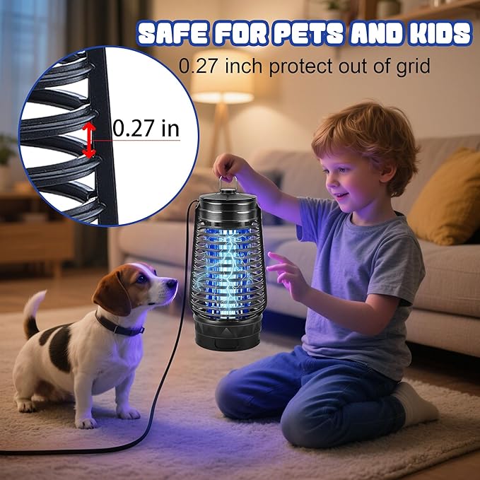 Lulu Home Bug Zapper, Plug-in Electric Mosquito Killer with Sticky Boards & 365nm Lamp Attracting Moths Gnats Flies, Plastic Insects Trap with Bulb Replacement for Indoor Hanging Use