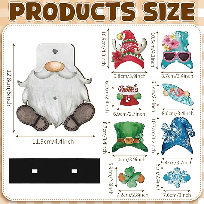 Blulu Interchangeable Wooden Gnome Decor DIY Holiday Seasonal Fall Gnomes Halloween Tiered Tray Decoration with Magnet Pieces Halloween Welcome Sign for Holiday Decorations(Retro Watercolor)