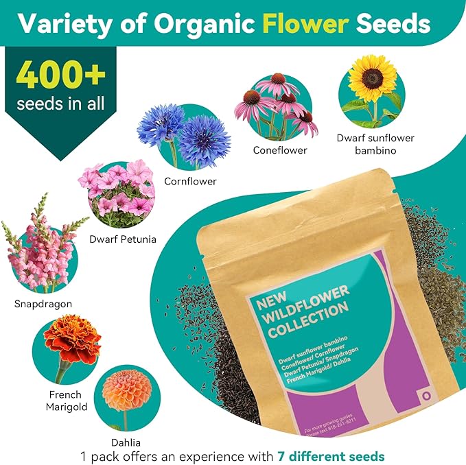 Flower Seed Pods for Ahopegarden, iDOO MUFGA Hydroponics Growing System Indoor Gardening, 400+ Seeds, Dwarf Sunflower Bambino, French Marigold, Dahlia, Dwarf Petunia(7-Pods)