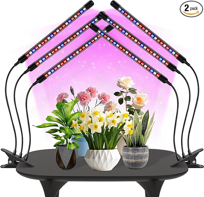 Tri-Heads Grow Lights for Indoor Plants, Full Spectrum with Adjustable 360 Gooseneck, 6/12/18H Timer & Dimming