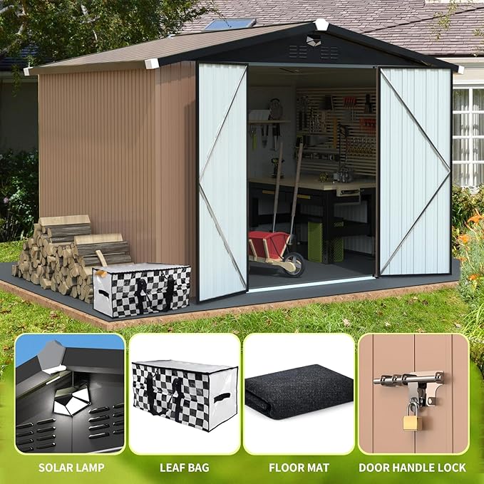 Metal Storage Shed,Outdoor Storage Building 10x8,Large Backyard Shed with Lockable Doors,Waterproof Outside Storage Shed