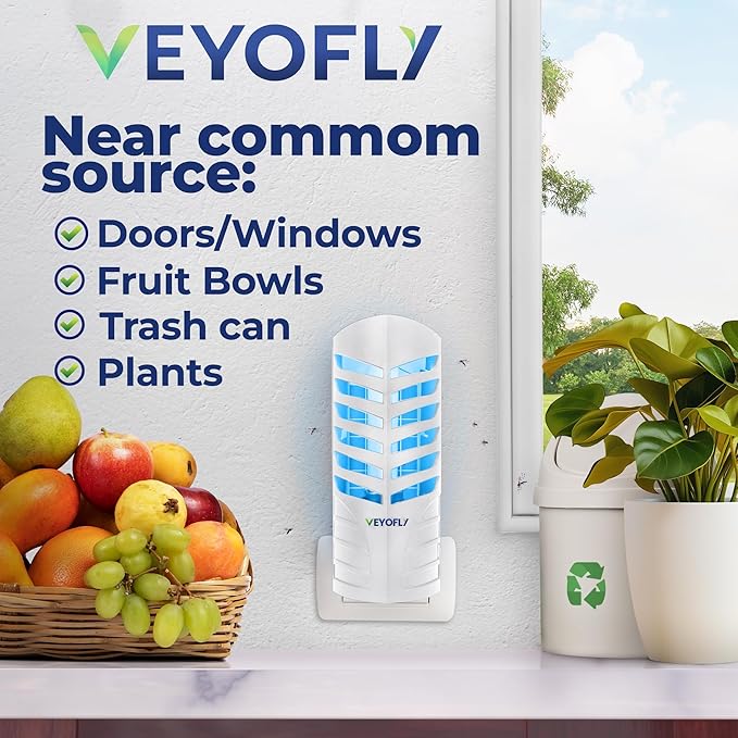VEYOFLY Fruit Fly Traps for Indoors, Fly Trap Indoor, (4 Device + 12 Refills) Fly Catcher Indoor, Gnat Traps for House Indoor, Fly Trap, Plug in Light Flying Insect Trap, Bug Killer