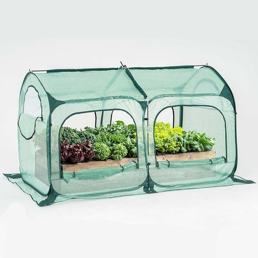 Pop up Greenhouse Tent Cover Tunnel Plant House,Large Gardening Flower Sunshine Room with Mesh Windows,Backyard PE Greenhouse Cover for Cold Frost Protector with Stakes and Rope Guys