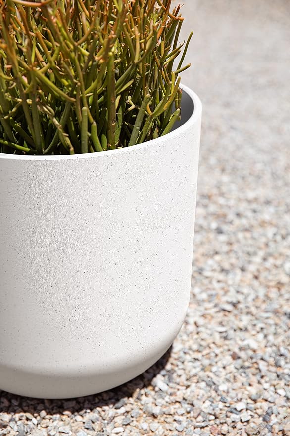 Veradek Mason Series Lima Planter - Round Planter for Indoor or Outdoor Porch/Garden | Made from Plastic-Stone Composite with Drainage Holes | Modern Décor for Succulents, Flowers, Small Plants
