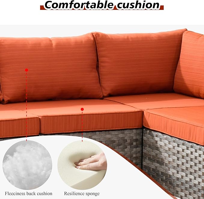 HOOOWOOO 9 Piece Modular Patio Outdoor Sectional Furniture Set with Gas Propane Fire Pit Table,Wicker Conversation Sofa Set with Swivel Chairs,Outside Couch Set(Orange Red)