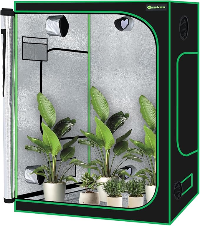 Yesker 5x5 Grow Tent 60"x60"x80" High Reflective Mylar Large Indoor Growing Tents 600D Oxford Cloth with Observation Window and Removable Floor Tray for Hydroponics Indoor Plants Fruit Flower Growing