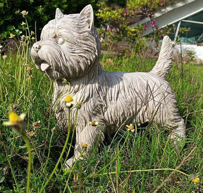 Cynkeyee Dog Garden Statue Outdoor - Decorative Cairn Puppy Sculpture Resin West Highland White Terrier Statues Standing Pose Life Size Home Yard Decor 15x6x14 inches