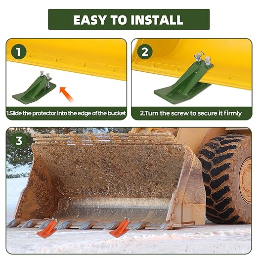 Tractor Bucket Protector, 2Pcs Ski Edge Protector Turf Tamer Double Lock Nuts and Bolts 4.5” Width Bucket Attachment Bucket Edge Anti-Skid for Snow Leaves Removal Spreading Gravel, Green