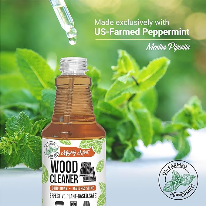 Mighty Mint Wood Cleaner and Conditioner, Spray Cleans and Renews Wood, Natural Peppermint Scent, 16oz