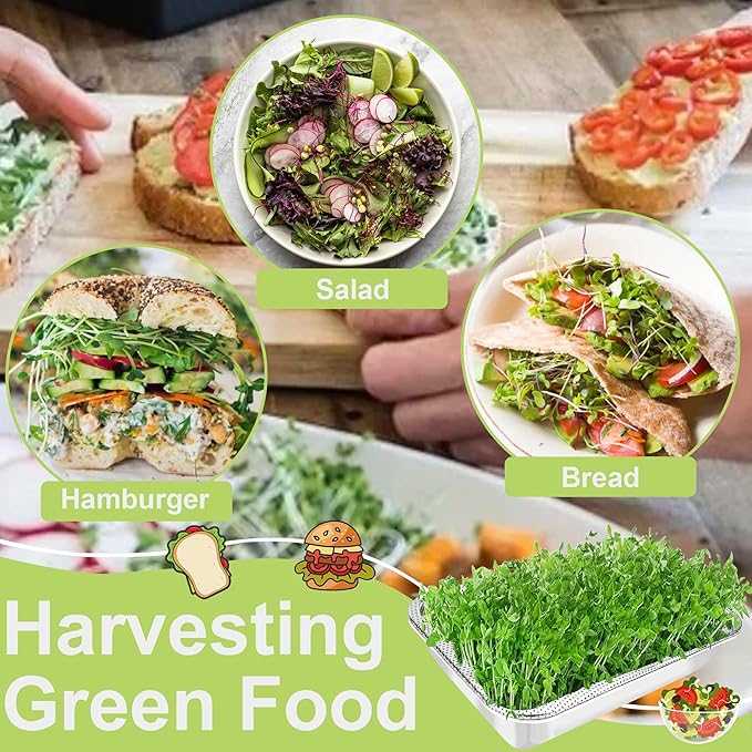 Stainless Steel Sprouts Growing Kit 4-Tier 10.4 inch Trays, Microgreens Growing Kit, Seed Sprouting Tray with Encrypted Mesh Sprouts for Beans Alfalfa Broccoli Wheat Grass