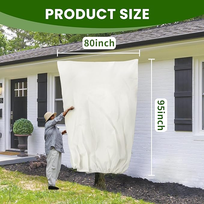 TCBWFY 95x80 Inch Huge Plant Covers Freeze Protection Frost Cloth for Outdoor Plants,2.82oz/yd² Thickened Winter Tree Covers with Zipper Drawstring,4 Pack Frost Blanket from Wind,Pest and Animal