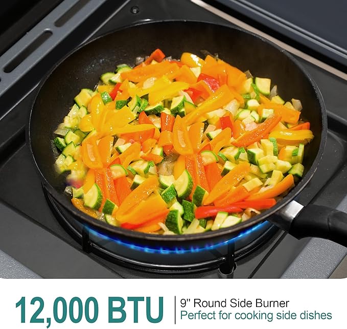 Brand-Man 6-Burner Gas Outdoor Kitchen Grill Island with Side Burner - 72,000 BTU Stainless Steel BBQ Grill Station with Storage Cabinets, Fold-out Prep Table, LPG/NG Convertible, Gray