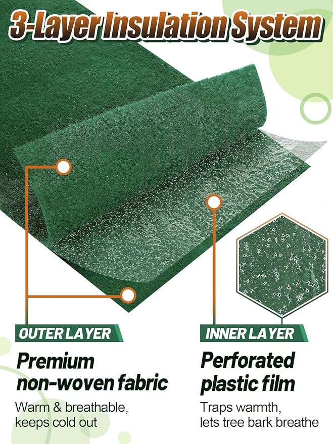 ANPHSIN 2pcs Breathable 3-Layer Tree Protector Wrap - Total 130ft Thicker Freezeproof Trunk Guard, Winter Plant Covers for Sapling Fruit Trees Keeping Warm & Moisturizing, Away from Deers