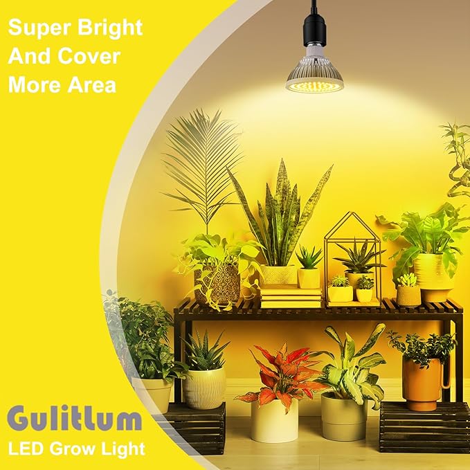 Grow Light Bulbs for Indoor Plants Full Spectrum, LED Grow Light Bulb 18W(180W Equivalent) 3500K Warm Light,PAR30 E26 Base for Regular Lamps,High PPFD for Plant Growing and Seed Starting，2 Pack.