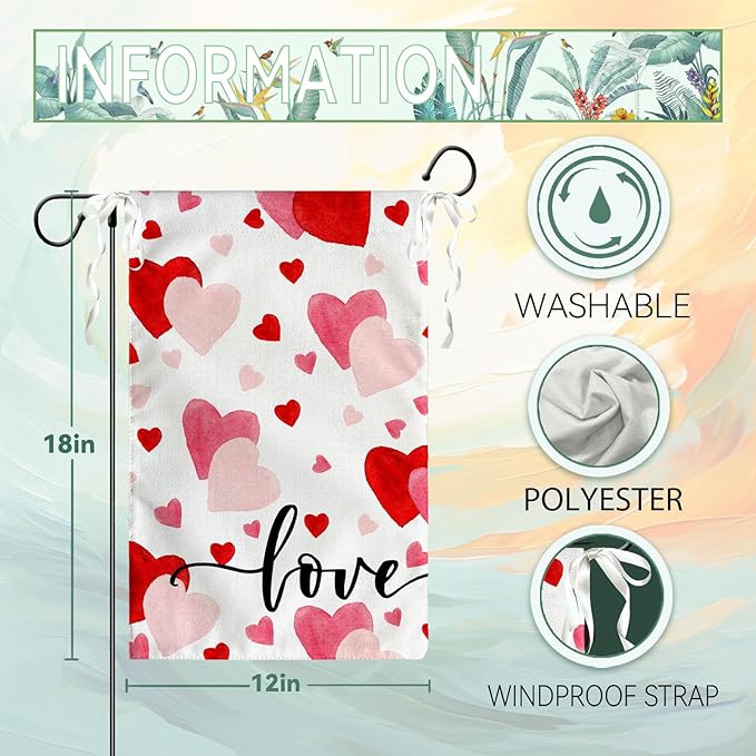 Love Heart Garden Flag Valentine Yard Flag Red And Pink Hearts Garden Flags Polyester Double Sided Anniversary Wedding Sweety House Banner for Spring Home Outdoor Decor 12x18 Inch