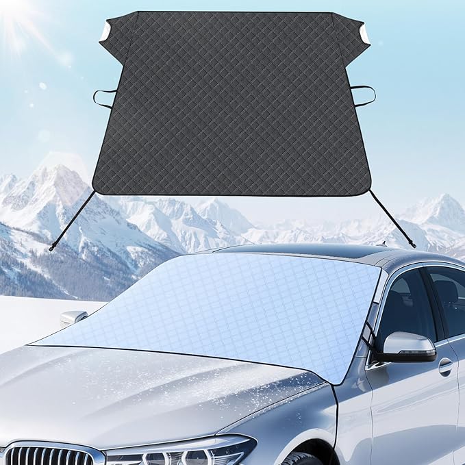 FLORICH Car Windshield Cover for Ice and Snow Heavy Duty Fabric with Side Mirror Cover,Standard Winter Frost Hail Protector for Most Car, Truck, SUV, Van and MPV (66x 47Inch)