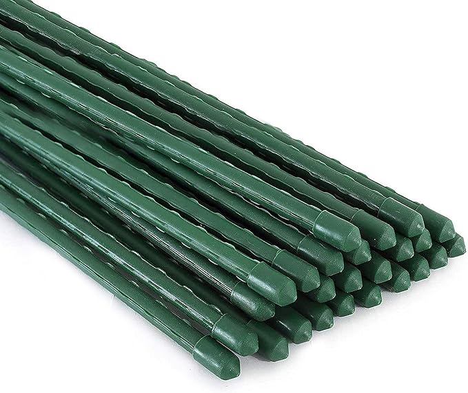 Xiny Tool Garden Stakes, 25 Pack Steel Plant Garden Tomato Stakes with Plastic Coat for Climbing Plants (25 Pack 58 Inch)