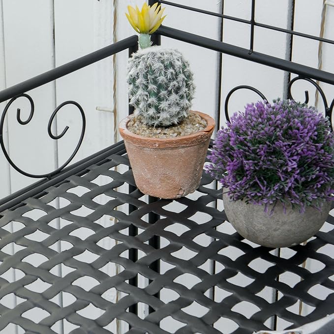 Outsunny Folding Potting Bench Table, Metal Garden Workstation, Work Bench with Large Build-in Bag with Cover, 5 Hanging Hooks & Storage Shelf, Flourishes