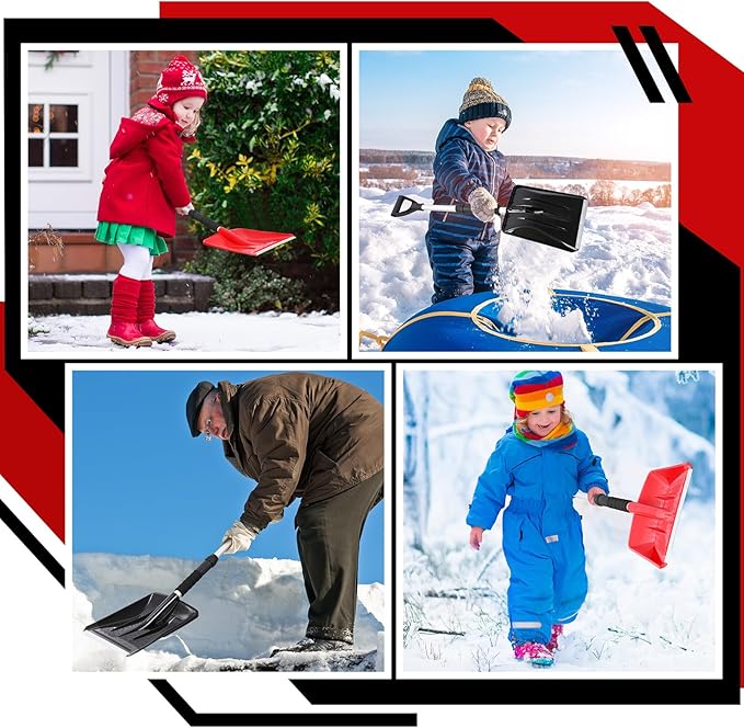 Lasnten 2 Pcs Kids Snow Shovels with D Handle Extendable Plastic Toddler Shovels 27 to 34 Inch for Car Trunk Winter Snow Removal Driveway Camping Yard Garden Activities