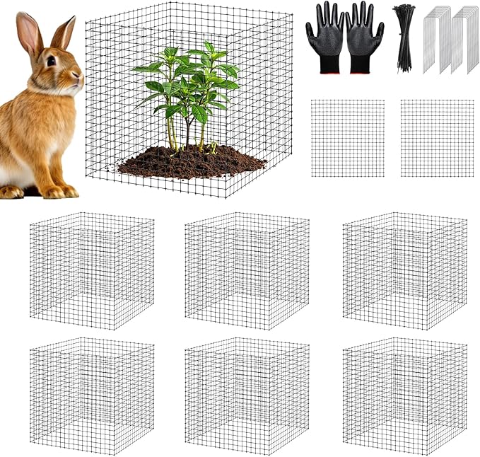 18 PCS Plant Protector from Animals, 6 Pack 12x12 Inch Metal Plant Cages with Ground Stakes and Nylon Tie, Garden Cage to Keep Animals Out, Garden Wire Mesh Protection from Rabbit Chicken