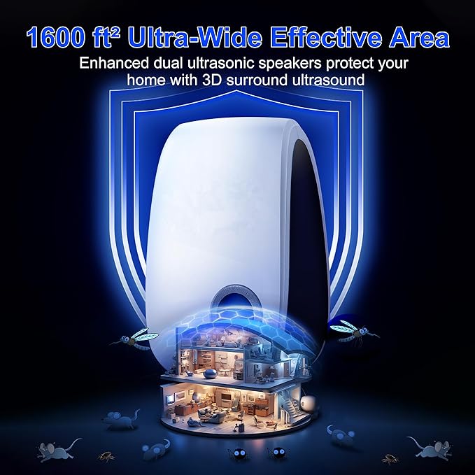 Upgraded Ultrasonic Repellent 12 Pack, Indoor Ultrasonic and Repellent for Roach, Rodent, Mouse, Bugs, Ant, Mosquito, Mice, Spider, Electronic Plug in Pest Control (12)