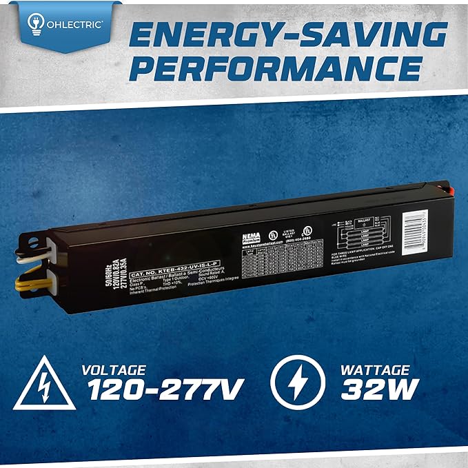 OHLECTRIC Replacement for Keystone KTEB-432-UV-IS-L-P 4 Lamp T8 Electronic Fluorescent Ballast with Low Light Output | 120-277V Input with Instant Start Operation | 0.78 Ballast Factor, UL-Approved