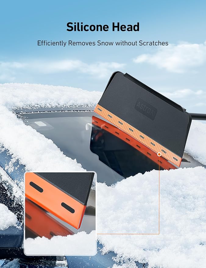 AstroAI 48Inch 2-in-1 Snow Scraper for car Snow Broom and Detachable Ice Scraper with Non-Abrasive Silicone Head for Cars, Trucks, SUVs