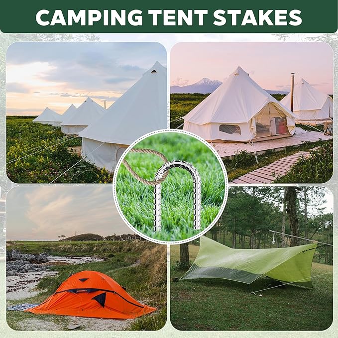 20 Pieces 12 Inch Long 5/16 Inch Diameter Rebar Tent Stakes Heavy Duty, Ground Anchors,Rebar Yard Fence Metal Lawn Bounce House Stakes Heavy Duty, Chain Link Fence J Hooks for Garden Wire Fencing