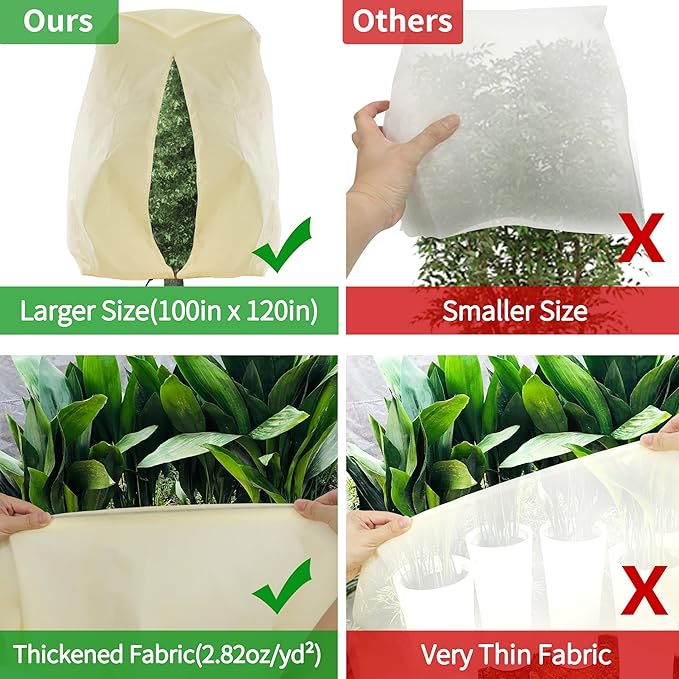 TCBWFY 120x100inches Huge Plant Covers Freeze Protection Frost Cloth for Outdoor Plants,2.82oz/yd² Thickened Winter Tree Covers with Zipper Drawstring,Frost Blanket from Wind,Pest and Animal