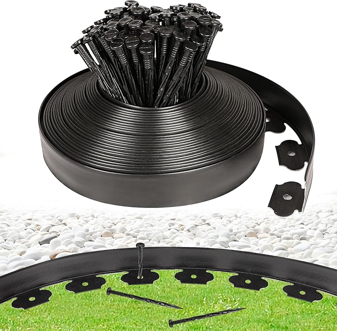 JERIA 2 Inch Tall 66 FT Garden Edging Kit with 90pcs Spikes, Plastic Edging for Landscaping