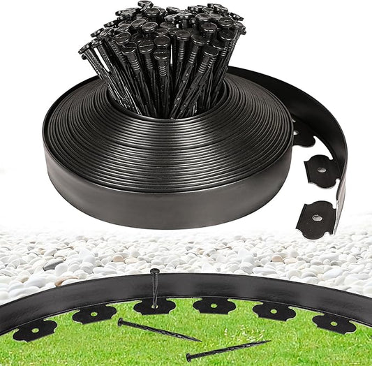 JERIA 2 Inch Tall 66 FT Garden Edging Kit with 90pcs Spikes, Plastic Edging for Landscaping