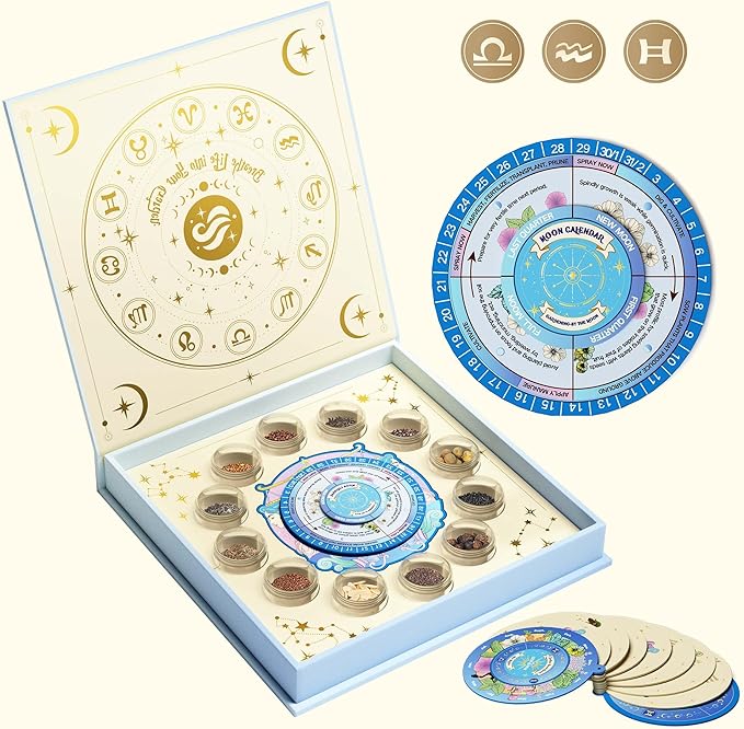 Lush&Dew Gardening Gift for Women Men, Zodiac Garden Seed Bank, 12 Types Non-GMO Vegetables Flower Seeds in Seed Organizer, Magnetic Gift Box, Witchcraft Supplies with Moon Calendar (Air Signs)