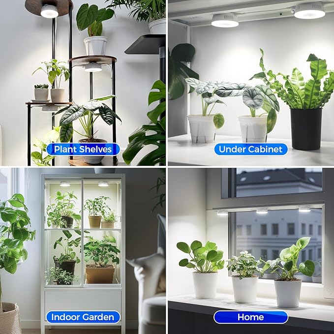 Barrina Orbgrow OG09 Puck LED Grow Light, 5000K 36W(4 x 9W, 540 Watt Equiv), Plant Lights for Indoor Plants Full Spectrum, Magnetic & Linkable, Small Grow lamp, Perfect for Plant Shelf, 4 Packs