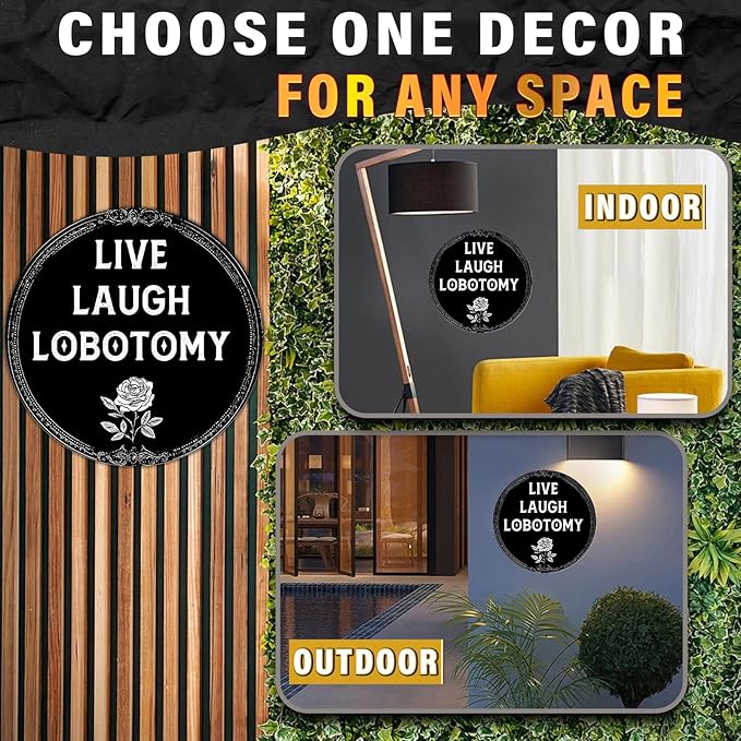 PEACHGARDEN Live Laugh Lobotomy Metal Tin Sign Vintage Gothic Wall Art Retro Plaque Decor Home Bar Bathroom Decor 8x8inch