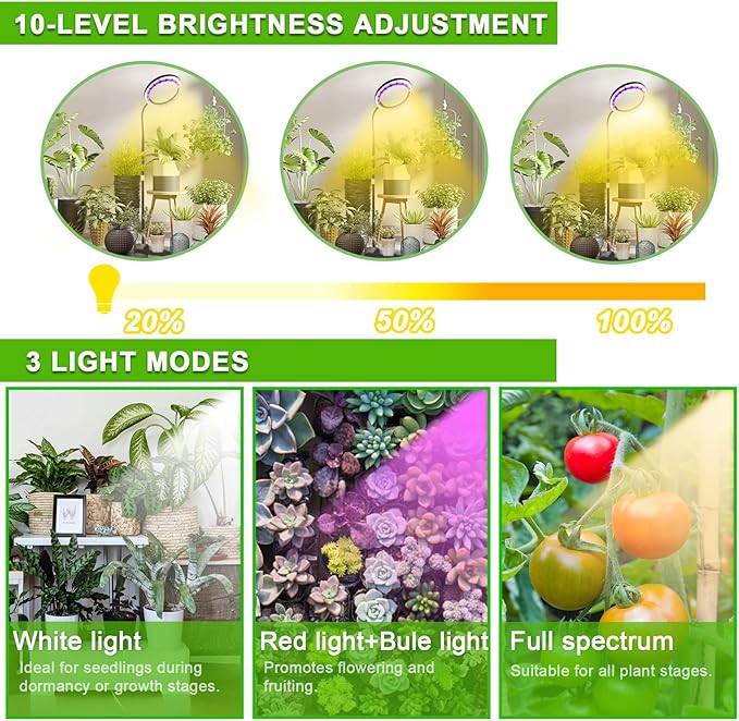 yadoker Grow Light for Indoor Plants,160 LEDs Full Spectrum Standing Plant Grow Light with 3H/6H/9H Timer,10-Level Brightness, 51" Height Adjustable,Flow Grow Lamp for Tall Large Indoor Plants