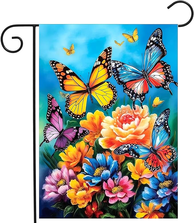 Summer Garden Flags 12x18 Double Sided Spring Butterfly Garden Flag Flower Welcome Flags for Outside Floral Yard Flags Outdoor Front Porch Decor