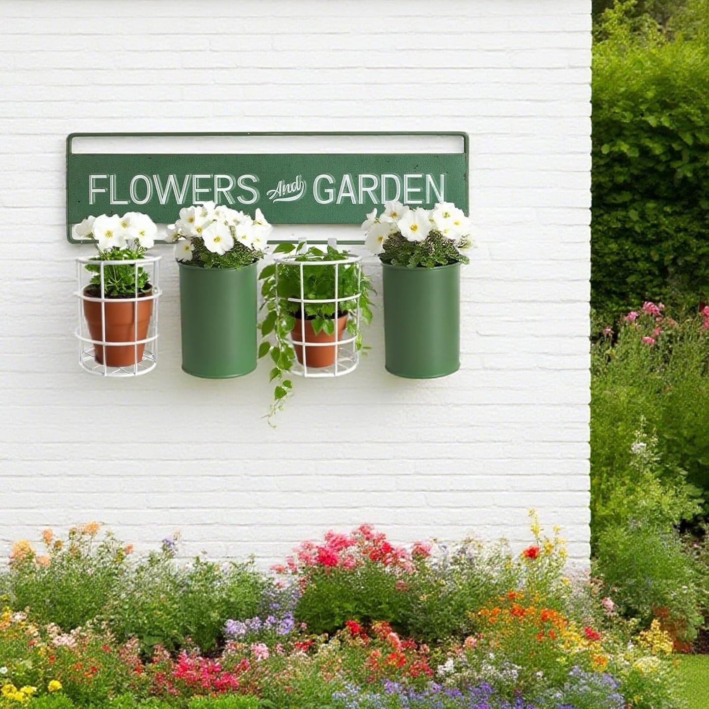 Vintage Metal Hanging Flower Pot Rustic Wall Mounted Planter, Decrative Farmhouse Plants Holder Succulents Tubs for Garden Railing Fence Patio Yard Outdoor Decor